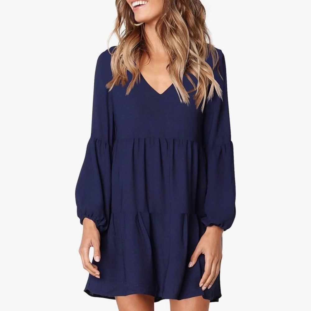 Womens Tunic Dress Long Sleeve V Neck Casual Loose Flowy Swing Shift Dresses